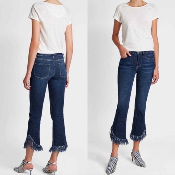 Frame Le High Straight Jeans Lambeth Lane Straight Shredded Hem fringe